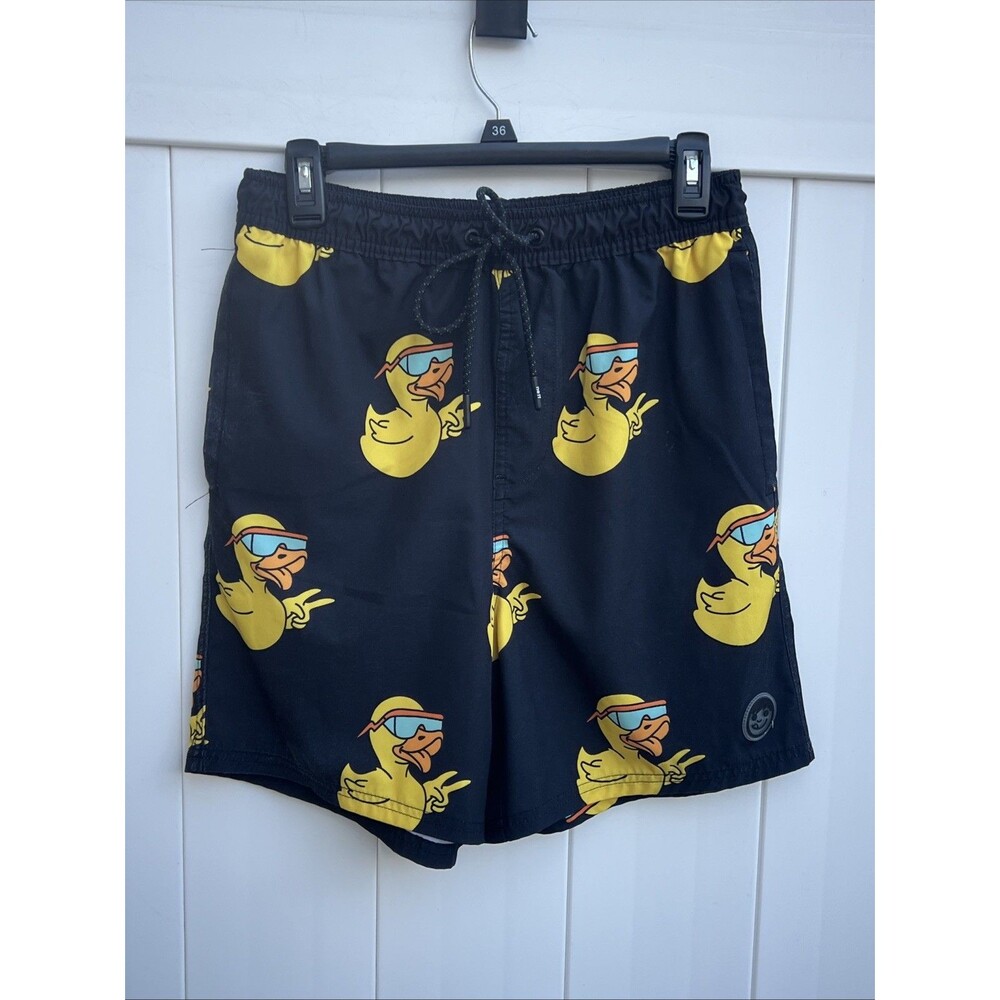 Neff Swim Shorts Mens Large Black Rubber Duck Trunks Summer Fun